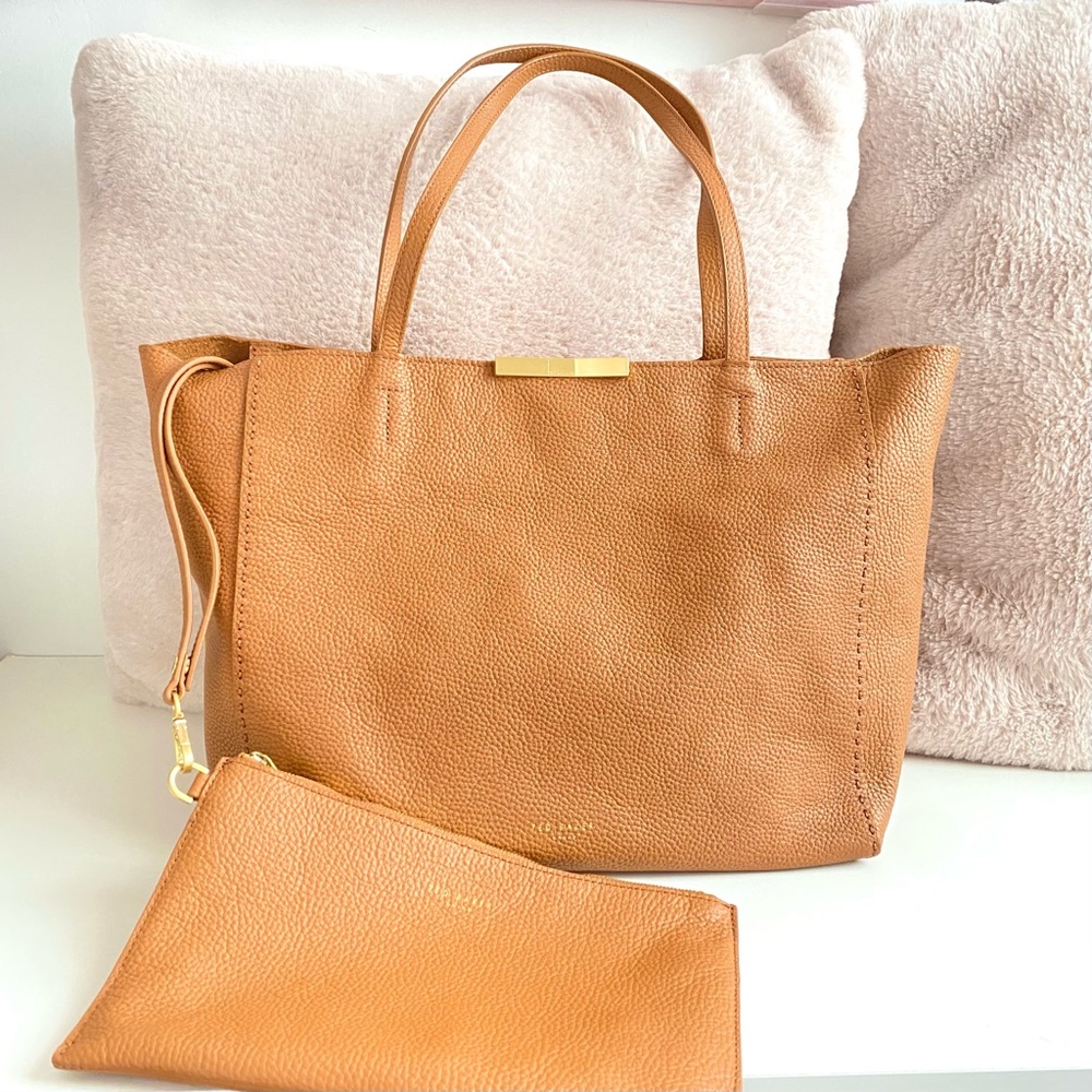 Ted Baker Camel Leather Shopper Tote Bag